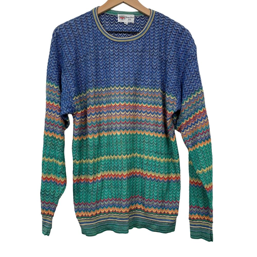 Vintage Sweater Homer Reed Ltd. Sweater Colorful Pointelle Knit Size Medium